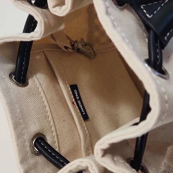 Lands End Cream Black Gingham Small Bucket Bag - Picture 5 of 7